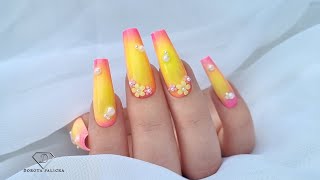 Aura nails trend with pearls and flowers. Nail Art trends
