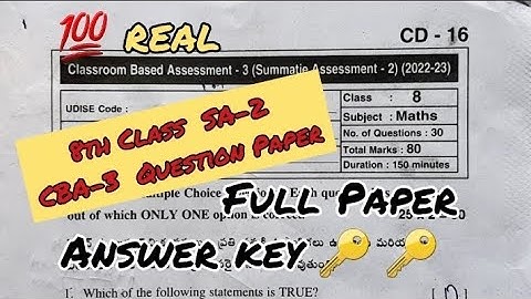 8th Class sa2 cba-3 MATHS question paper with Full details Solutions