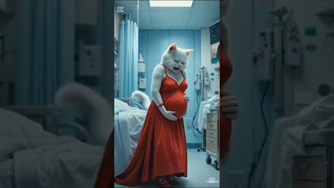 🔴 Pregnant Cat-Human in a Red Dress – Surreal Hospital Moment! 