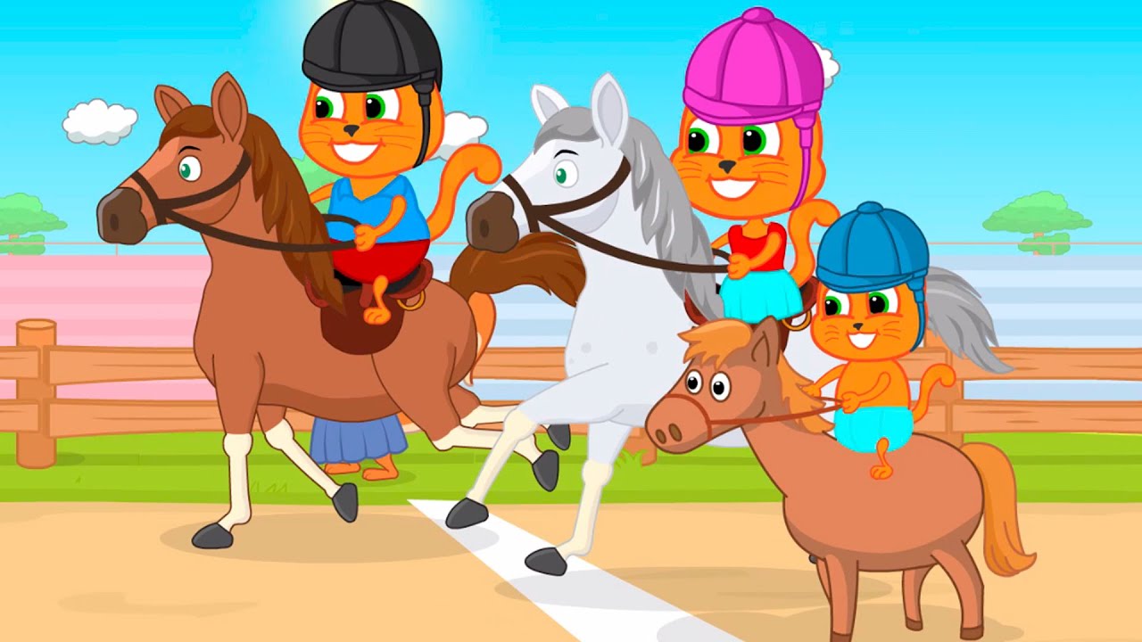 Familia de Gatos - Las Carreras De Caballos Dibujos Animados Para Niños -  YouTube