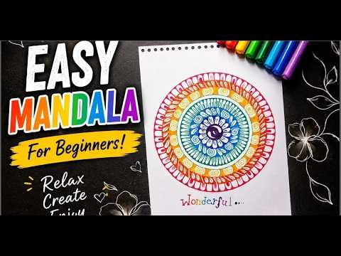 🌈 Easy Rainbow Mandala Art Tutorial | Colorful Doodle Drawing for Beginners 🎨