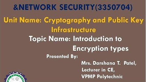 Introduction to Encryption types | Computer and Network Security | 3350704 | Mrs. Darshana T. Patel