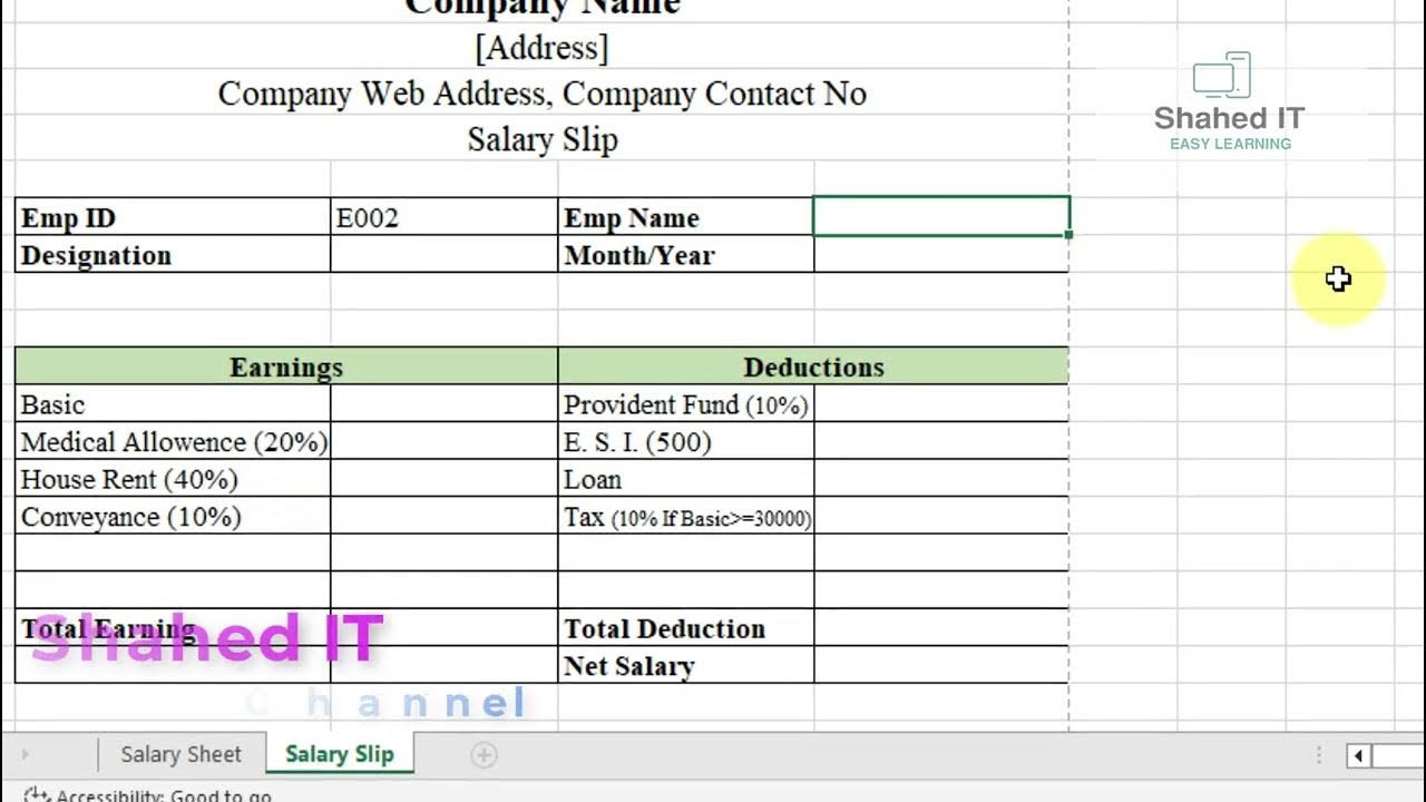 Monthly Salary Slip (Dynamic) in MS Excel Bangla tutorial YouTube
