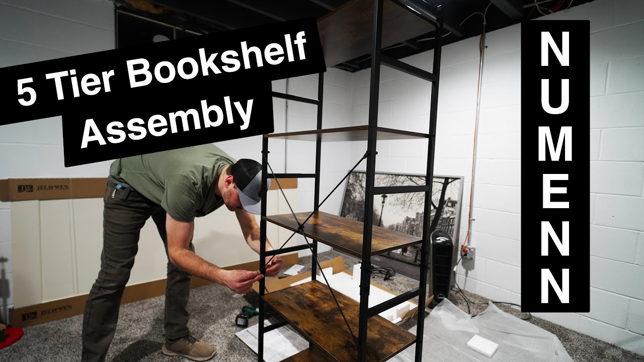 HAIOOU Industrial Bookshelf, 5 Tier Tall Bookcase with 4 Hooks, Vintage  Storage Rack Organizer Free Standing Wood Book Shelf Black Metal Frame