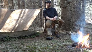 Spring Campout with Tarp Shelter and Wool Blankets