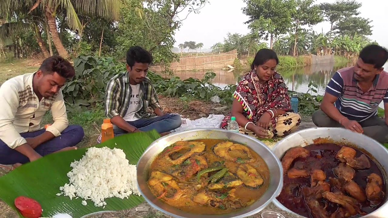 Superb Picnic with Brothers - Rice with Dal Posto Bora - Chicken - Sorse Charapona Fish - Raita