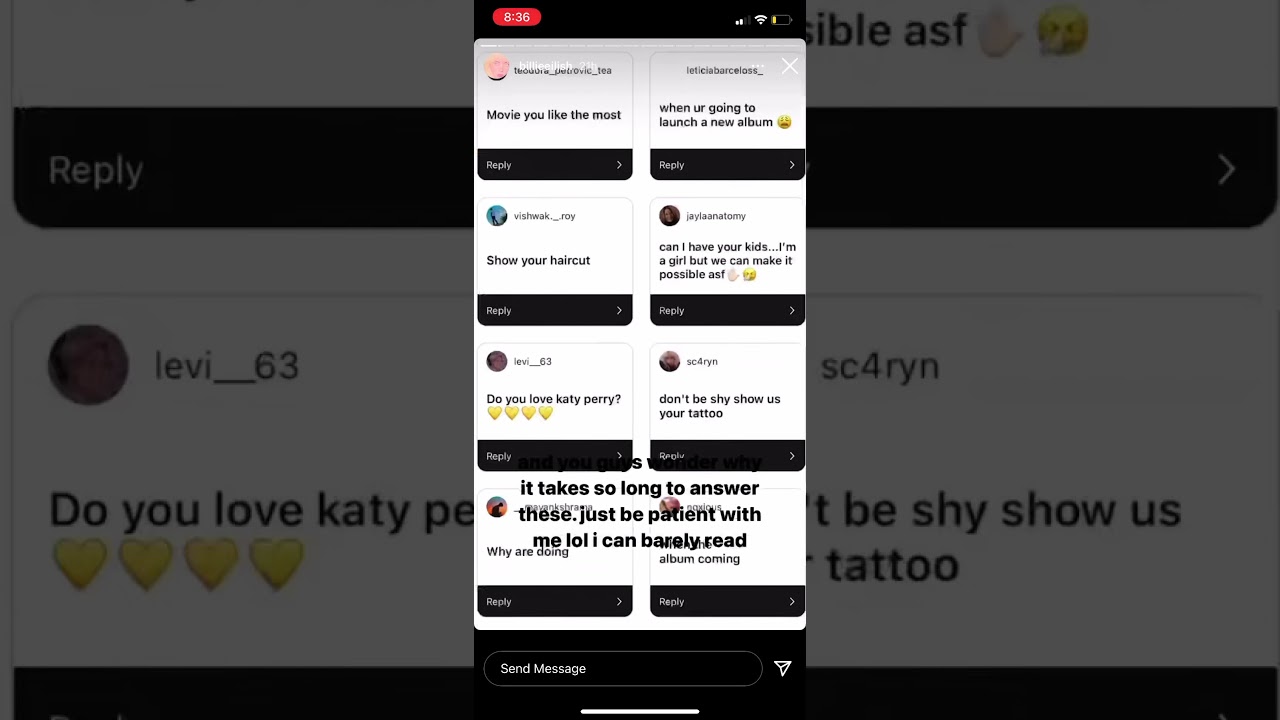 Billie eilish answering questions via her instagram story April 3, 2021