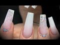 Acrylic design nails - ombré with opal glitter & gel painted french