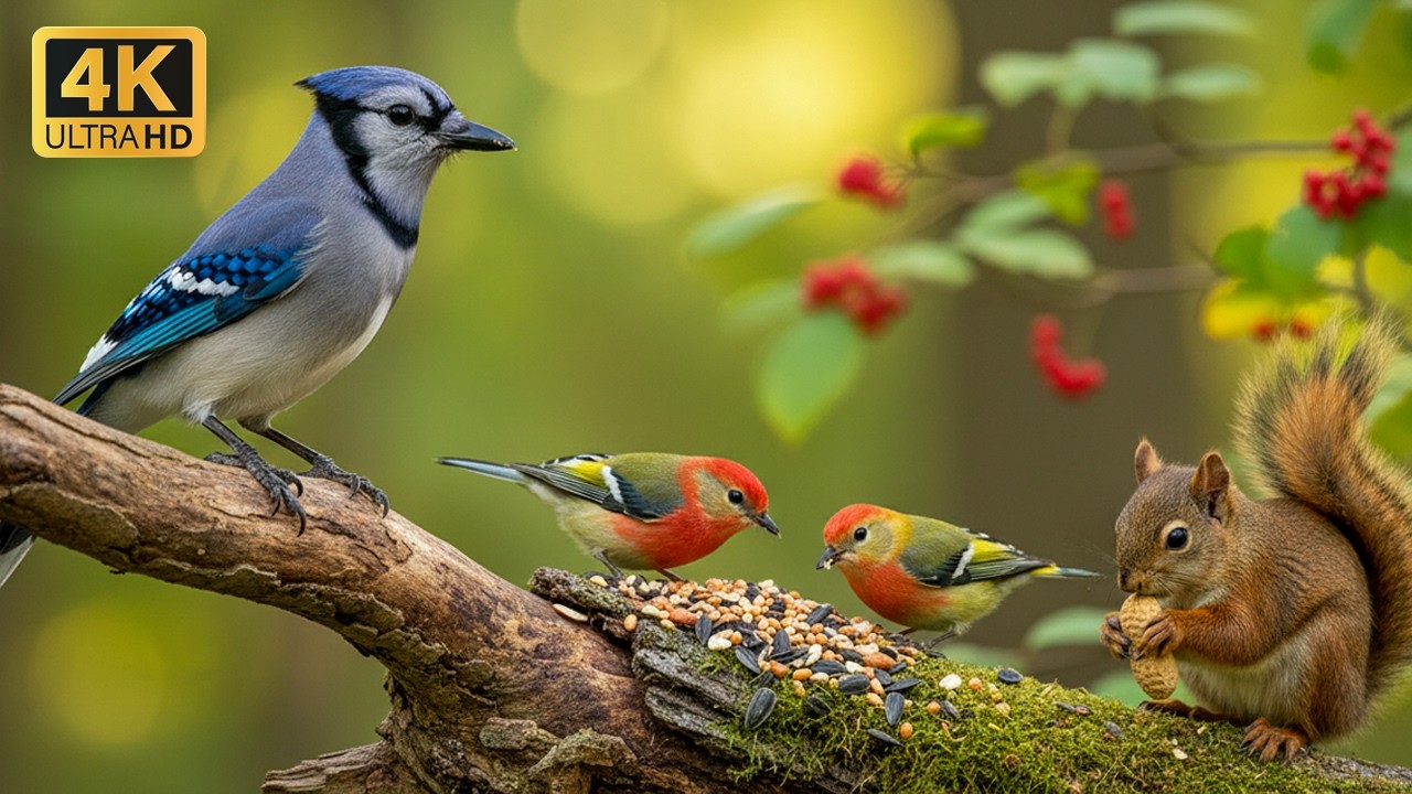 Cat TV for Cats to Watch 😺 Mesmerizing Birds & Red Squirrels | 8 Hours 4K HDR Instinct Trigger