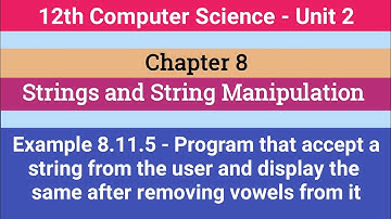 12th Computer Science || Chapter 8 || Example 8.11.5 - Program to remove vowels from string