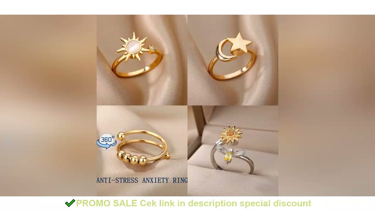 Anti Stress Anxiety Fidget Rings for Women Stainless Steel Sunflower Sun Star Spinner Ring Christmas