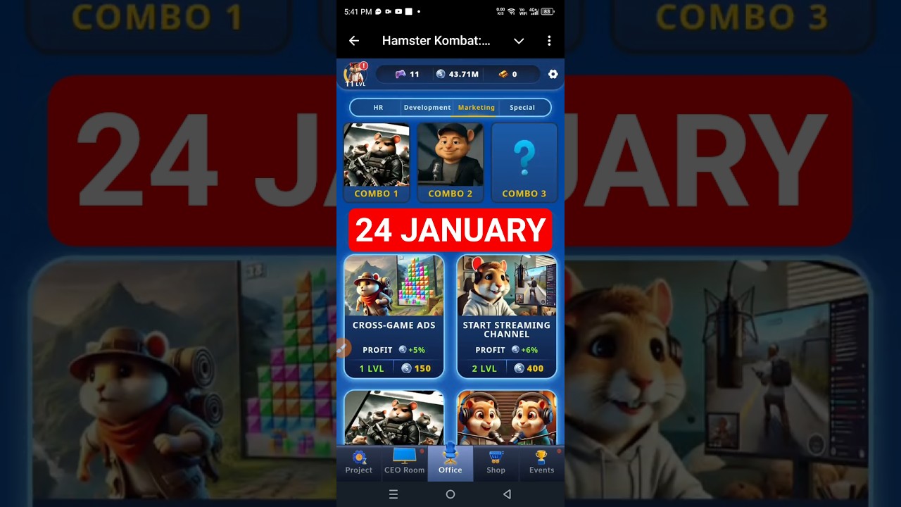 Hamster Kombat Game Dev Daily Combo | 24 January Hamster Kombat Daily Combo | Hamster Daily Combo