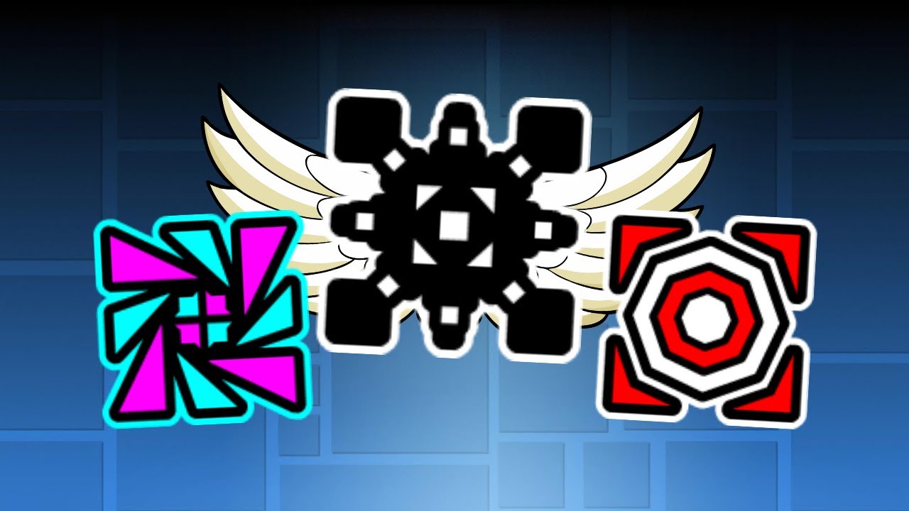Прохождение первых уровней игры Geometry Dash с участием легендарных игроков.
