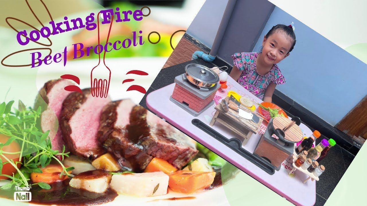 ធ្វើម្ហូប ឆាផ្កាខាត់ណាសាច់គោ Little girl cooking Fired Beef broccoli