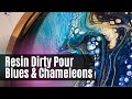 Resin dirty pour technique painting with blues and chameleon pigments  365