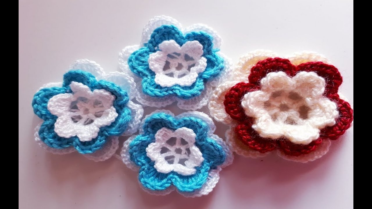 como hacer flores a crochet en 3D - flor tejida a ganchillo - how to make crochet flowers tapetes de croche