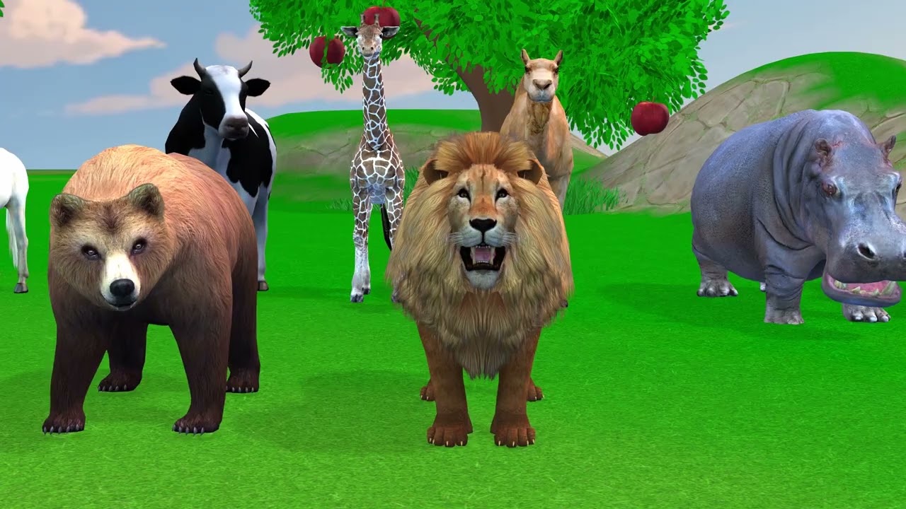 Long Slide Game with Cow Elephant Gorilla Hippopotamus Tiger 3d Animal Game Funny 3d Animals