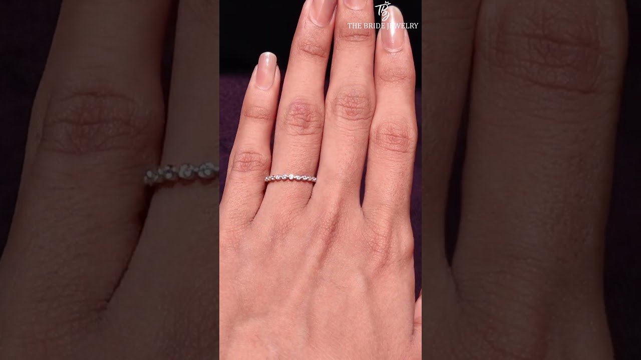 ✨💍Bubble Ring, Moissanite Wedding Ring White Gold Half Eternity Stacking Minimalist Matching Band 🧿