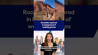 A couple in Utah captured a rockslide happening in the background of their wedding photos!