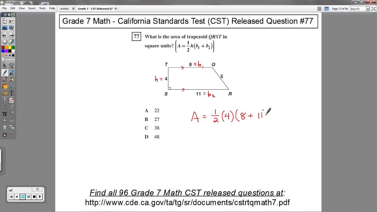 Grade 7 Math - CST Released Question #77 (Area of Trapezoids)