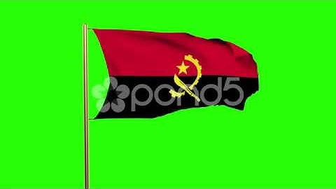 Angola Flag Waving In The Wind. Green Screen, Alpha Matte. Loopable Animation