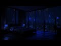 Cozy bedroom with a night view heavy rain on window helping you drift into sleep  rainy night