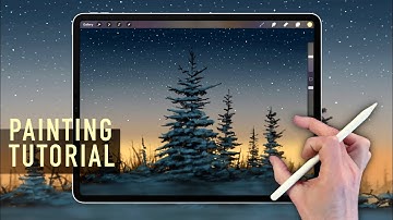 IPAD SCHILDERTUTORIAL - Sneeuwbomen bij nachtlandschap in Procreate