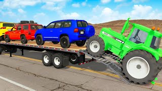 Flatbed Truck McQueen Transportation with Truck | Pothole vs Car Challenge 🚛🕳️⚡ | BeamNG.Drive