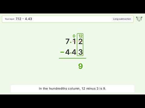 Long Subtraction Problem 7.12-4.43: Step-by-Step Video Solution