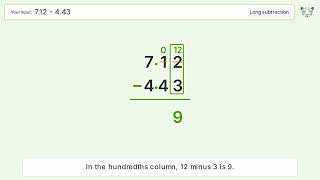 Long Subtraction Problem 7.12-4.43: Step-by-Step Video Solution