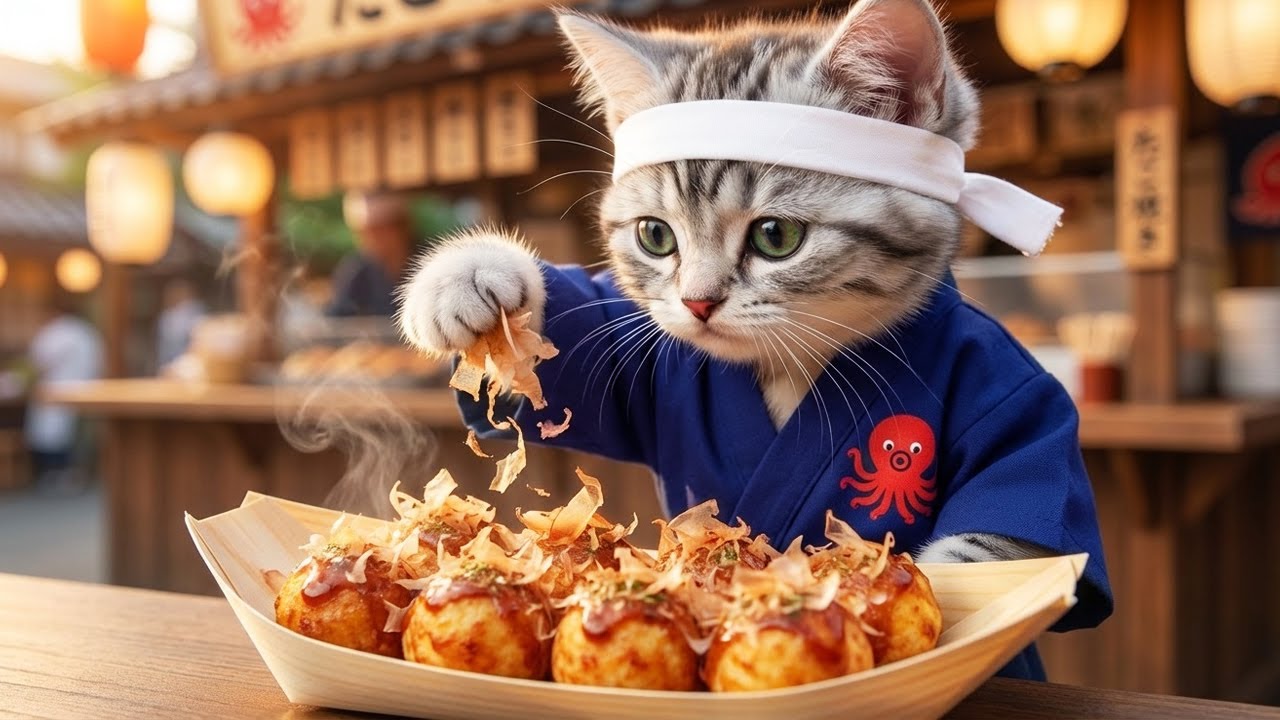 いらっしゃいませ!!看板猫のたこ焼き屋さん!!まるりんの一日に密着🐱🐙