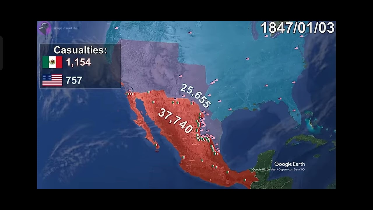 The Mexican-American War in 1 minute using Google Earth - YouTube