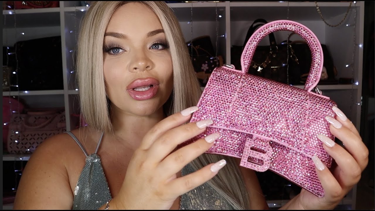 ASMR Unboxing New Balenciaga Pink Crystal Hourglass Purse (tracing, tapping  + scratching sounds) 