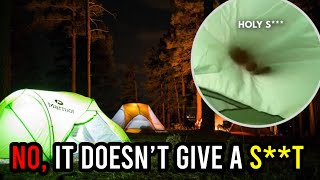 Campers are startled when they discover a wild animal trying to tear through their tent