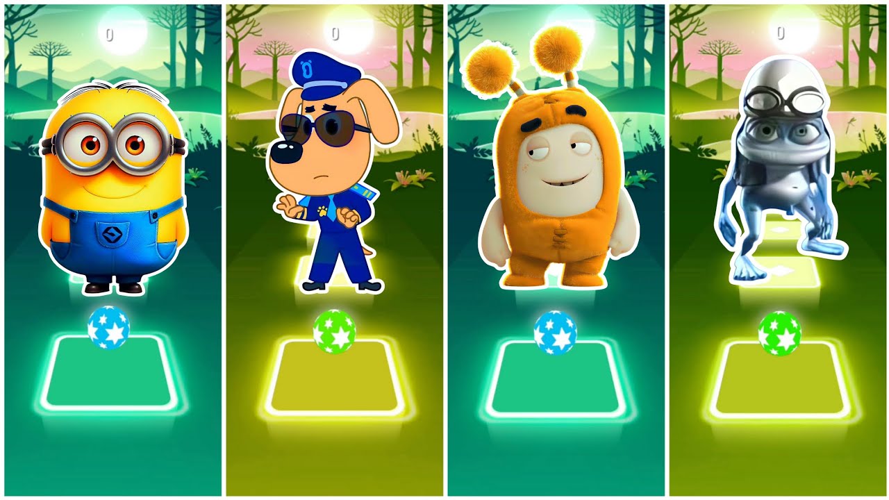 Minions Vs Sheriff Labrador Vs Oddbods Fuse Vs Crazy Frog - Tiles Hop Coffin Dance Songs🎶