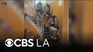 LAFD crews share video of firefighting operations inside burning Beverly Crest mansion