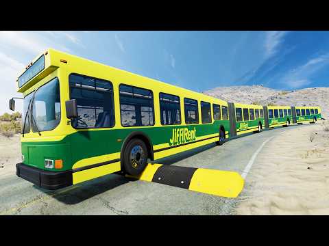 SCHOOL BUS, CITY BUS, LONG BUS Vs MASSIVE SPEED BUMPS - BeamNG.Drive