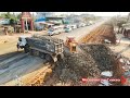 Full process building foundation side road heavy equipment bulldozer  dump truck trago dumping rock