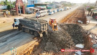 Full Process Building Foundation Side Road Heavy Equipment Bulldozer & Dump Truck TRAGO Dumping Rock