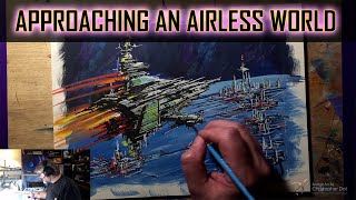 Approaching an Airless World - A Science Fiction Painting in Casein