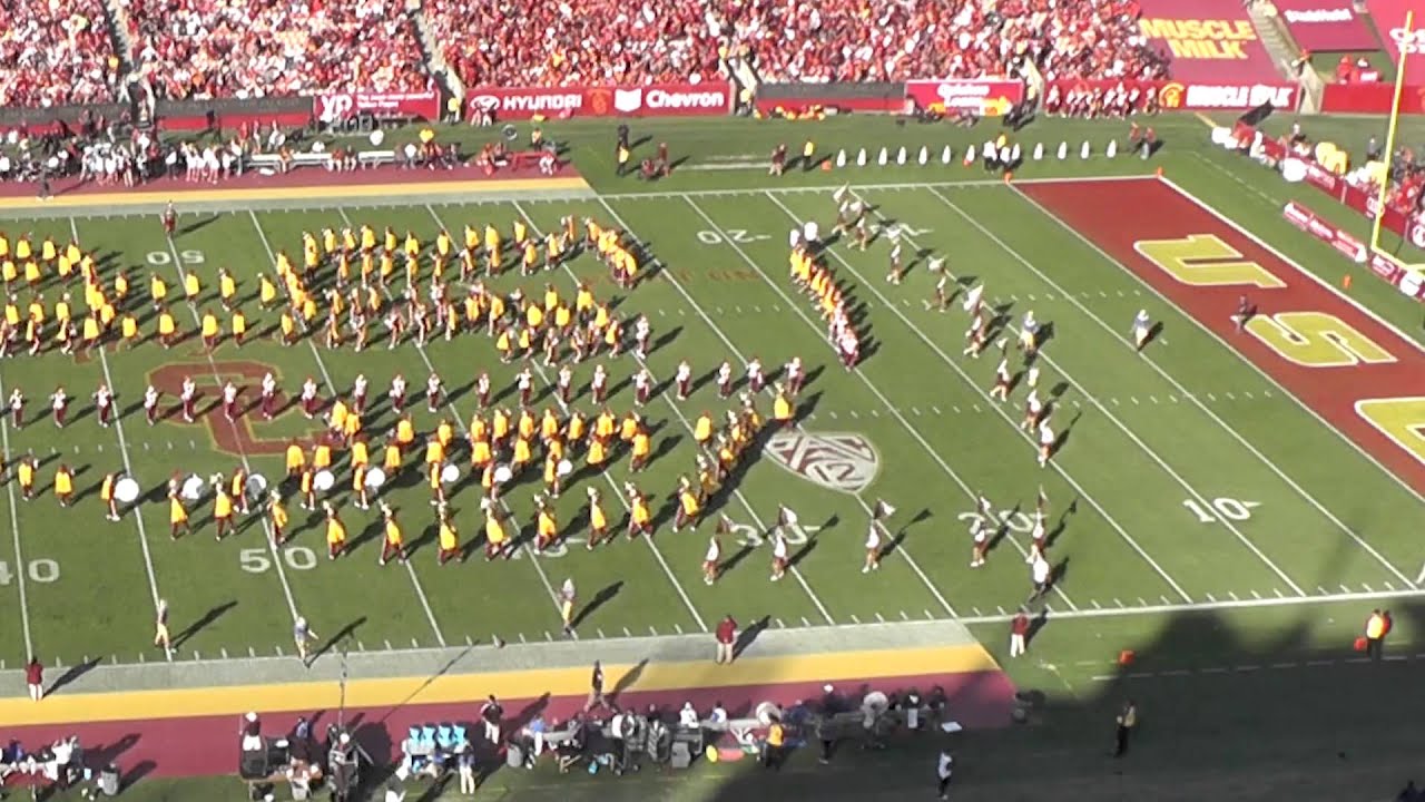 UCLA Kickers on field with USC Band at halftime YouTube