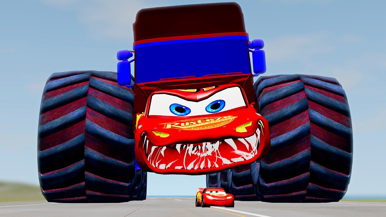 ЭПИЧЕСКИЙ ПОБЕГ ИЗ МОНСТР-ТРАКА-ПЛОЩАДКИ МОЛНИЯ МАККУИН ПРОТИВ АВТОМОБИЛЯ В BEAMNG DRIVE