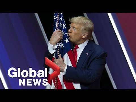 President Trump hugs, gives kiss to American flag at CPAC Conference