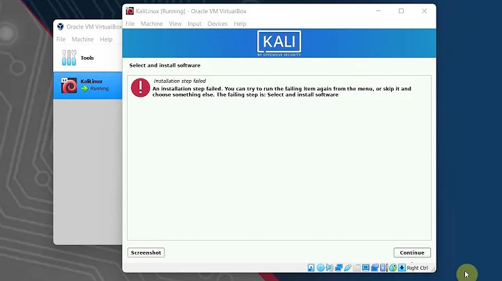 An installation step failed - Kali Linux Installation Error FIX  - VirtualBox