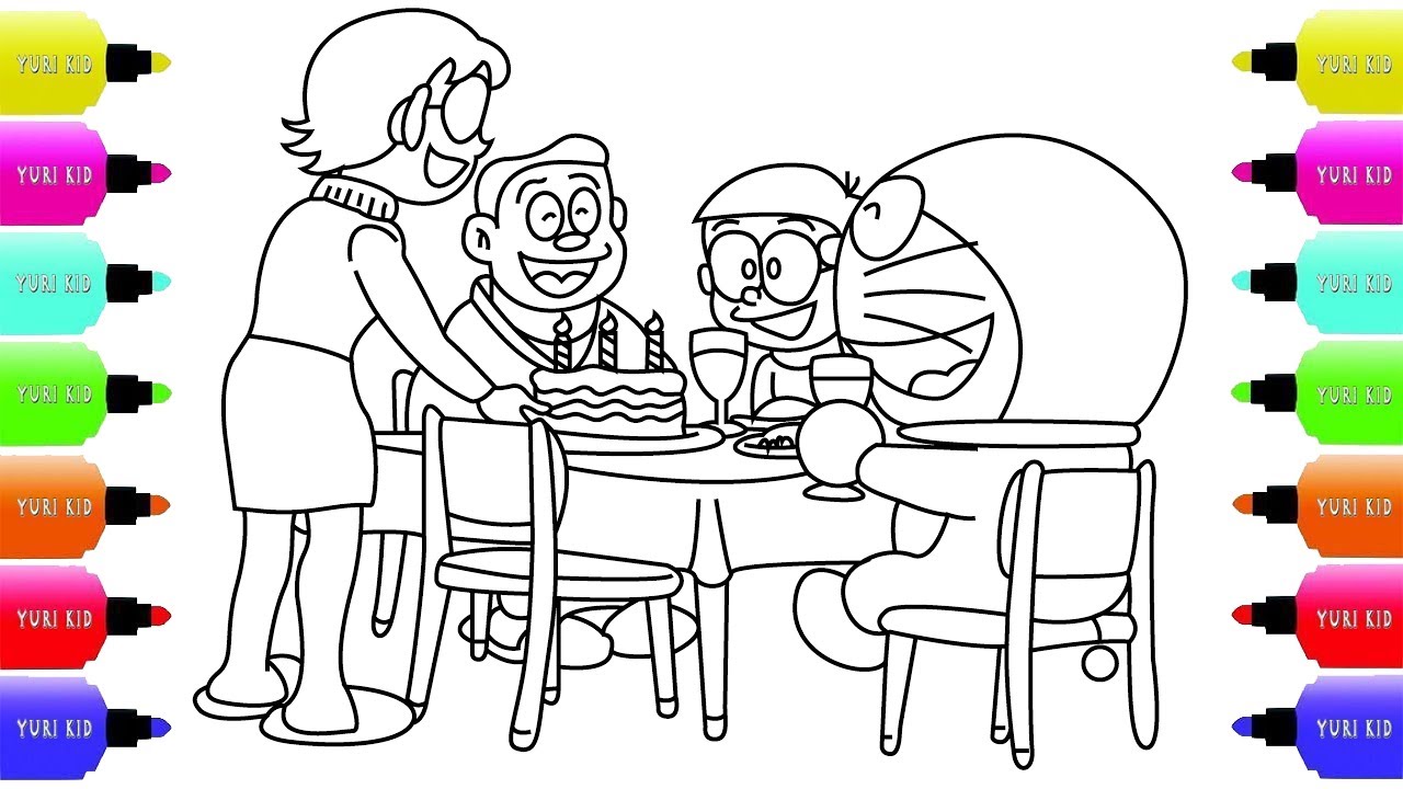 Download Happy Birthday Party in Nobita's Family - Draw and Colour Doraemon Cartoon for kids - YouTube
