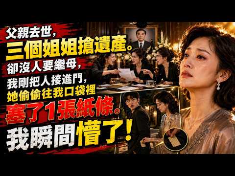 父親去世，三個姐姐連夜爭遺產，卻沒人肯管繼母！我把她接回家後，她偷偷塞給我一張紙條，我打開瞬間紅了眼：爸瞞了我們二十五年的真相曝光#家庭倫理#婆媳情感#親情反轉#催淚故事#中年女性必看#生活情感故事
