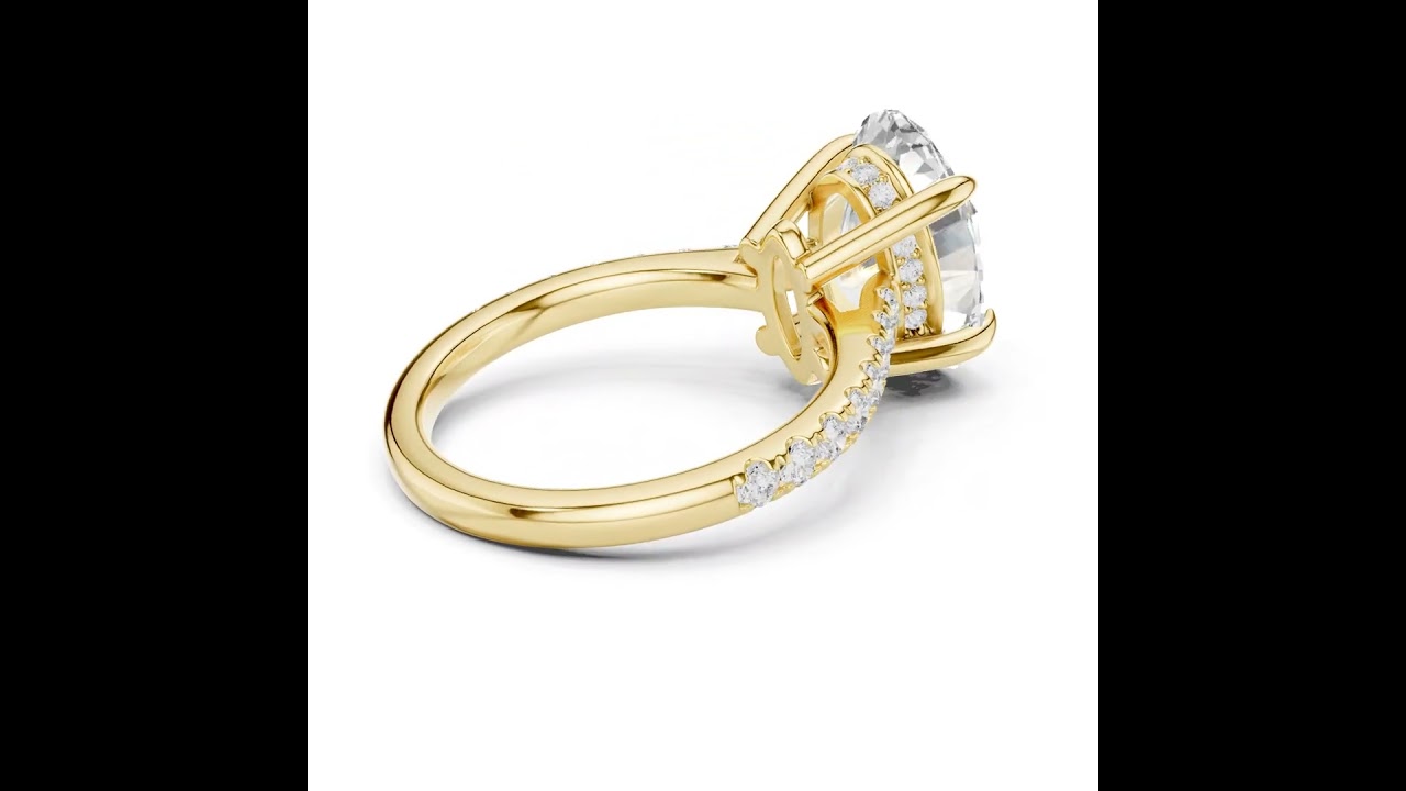 Pave Set Oval Cut Diamond Hidden Halo Ring