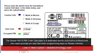 Nissan NATS PIN Code Calculator for Key Programming | Obd2Technology