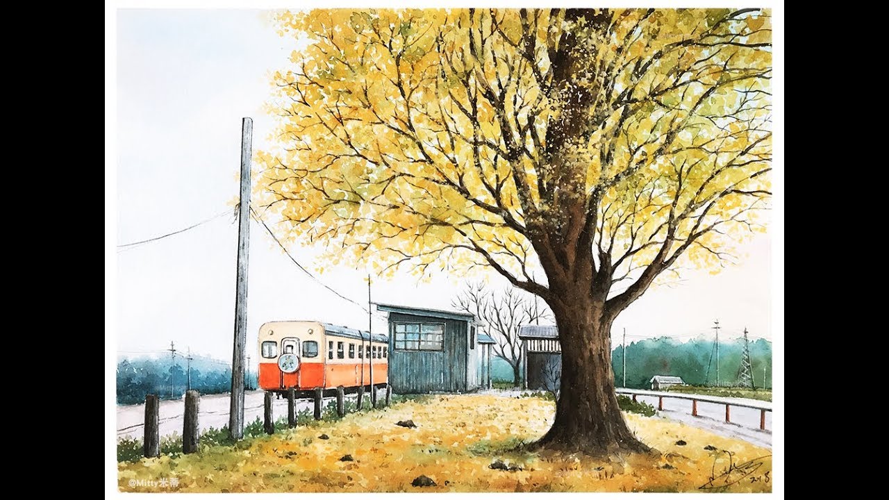 米蒂风景水彩 秋天的童话 Autumn Watercolor Painting Youtube