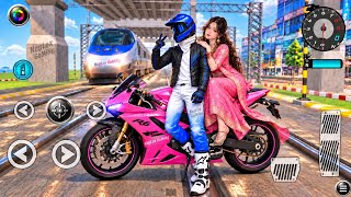 🔥 Mavi Süper Motosiklet vs Hızlı Tren 🏍️🚄😱 | 3D Driving Class 2026 | Android Oynanış screenshot 3